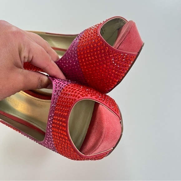 Platform Heels Enzo Angiolini 10 Barbie Peep Toe Stiletto Red Pink Orange - Picture 8 of 12